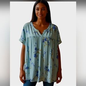 Croft & Barrow Blue Floral Blouse 2X